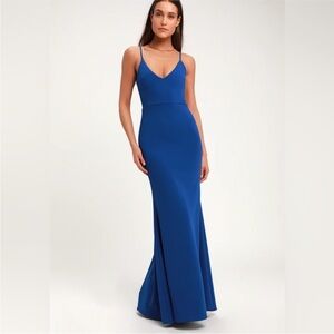 Lulus Large Infinite Glory Royal Blue Spaghetti-Strap Evening Gown